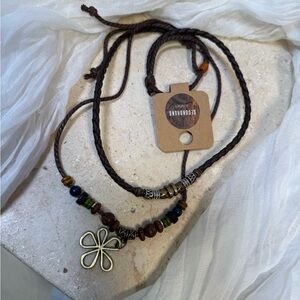 Sold | Boho Earth Tone Flower Charm Braided Necklace